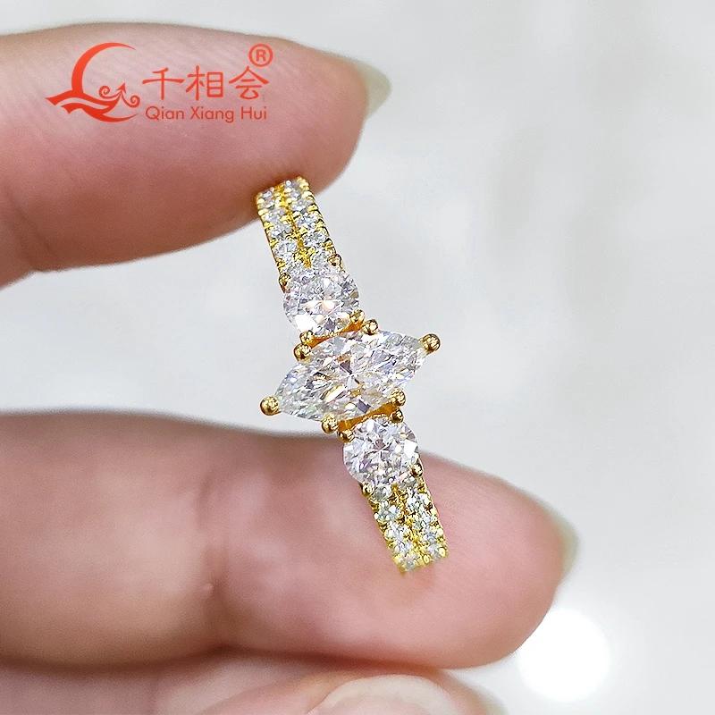 Imagem -02 - Marquise Rodada Branco Moissanite Anel S925 Prata Hip Hop Jóias para Mulheres dos Homens Anel de Luxo Estilo Presente de Casamento Namoro 4*8 mm