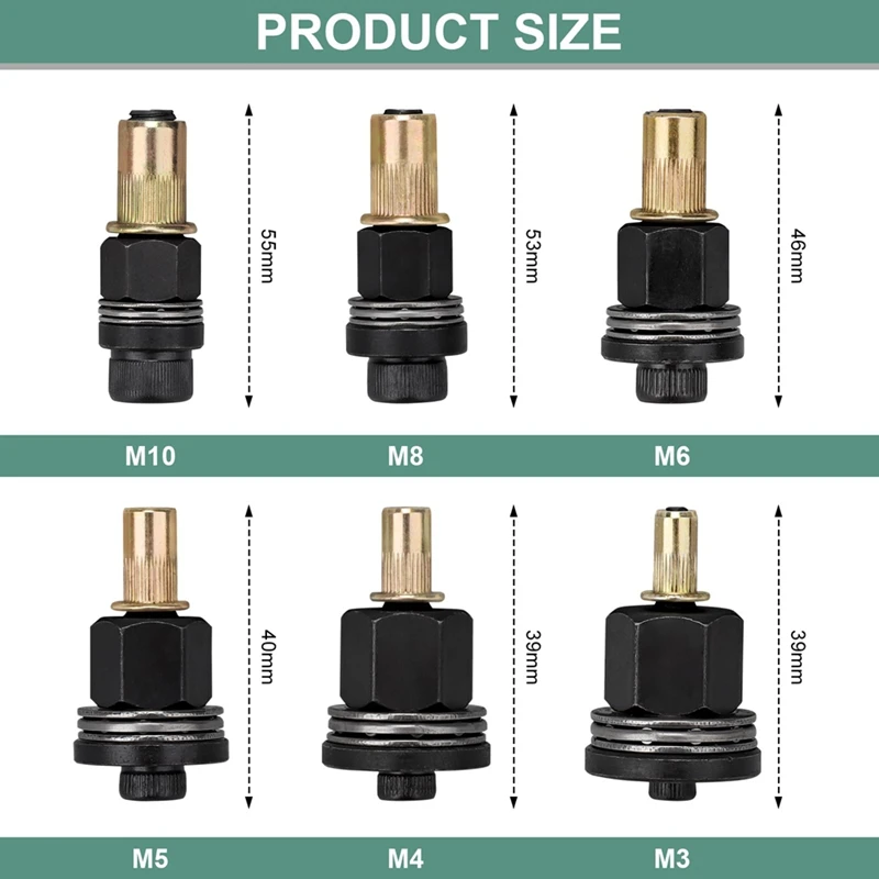 Juego de herramientas para tuercas de remache M3-M10 para operaciones de taladros manuales y eléctricos, ideal para montaje y reparaciones