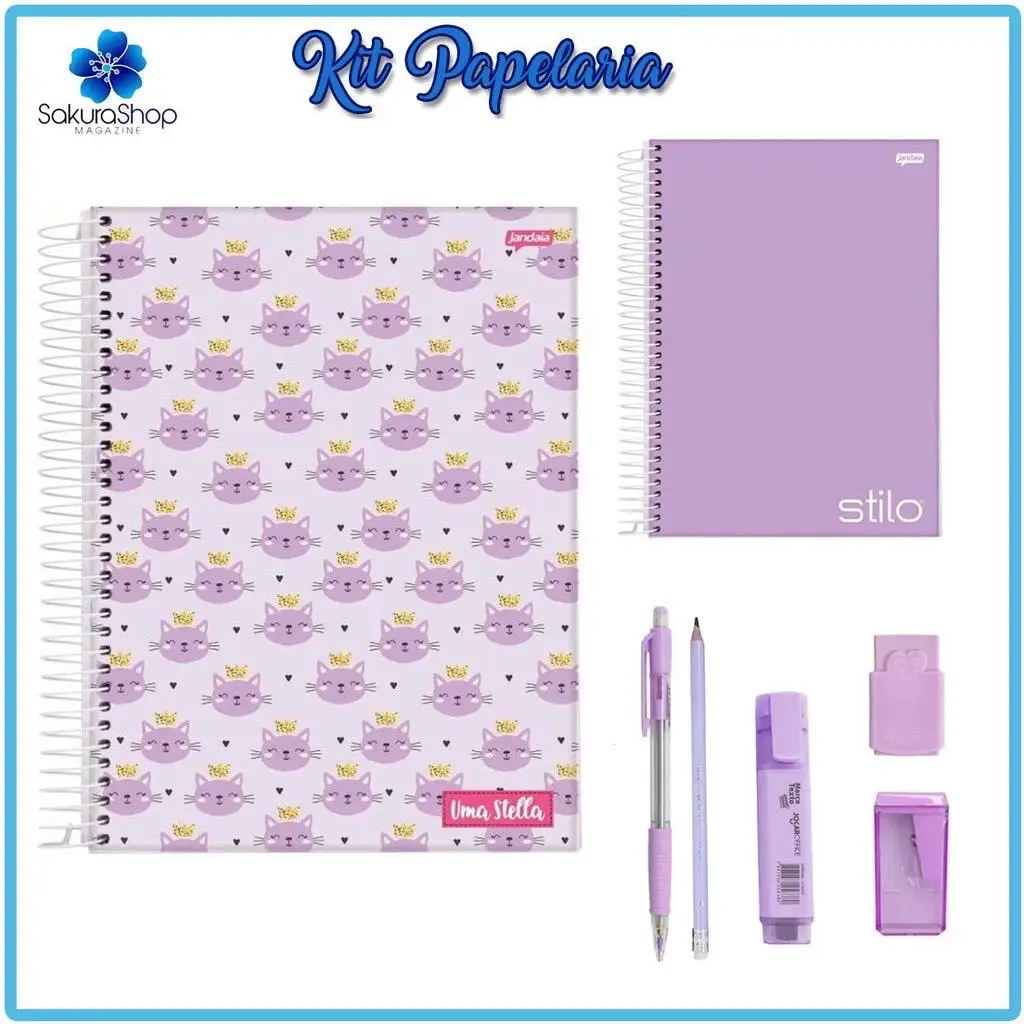 Kit Papelaria Tons de Roxo Lilas Cor Roxo Lilas Escolar Neon Pastel Material Escolar