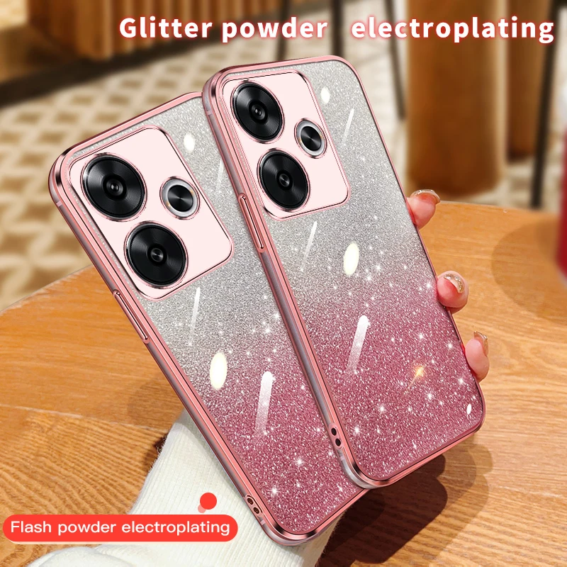 Luxury Plating Glitter Powder Protection Case For XIAOMI MI Poco F6 Shockproof Phone Cases Silicone Soft Back Cover Phone Shell