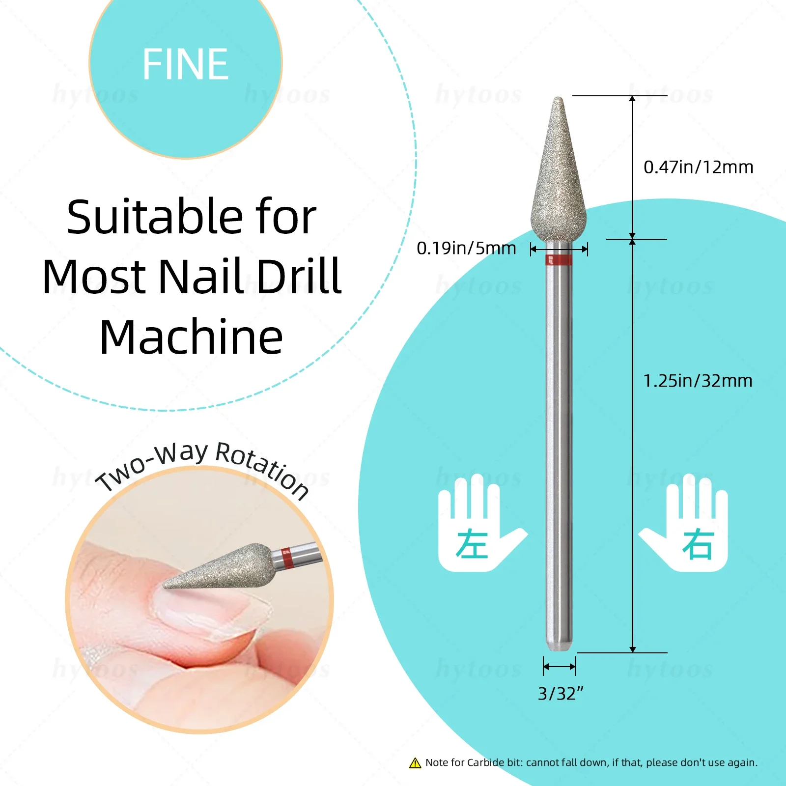 HYTOOS 5mm Long Bud Cuticle Clean Nail Drill Bits Russian Diamond Dead Skin Nail Bit Narzędzie do czyszczenia paznokci Akcesoria