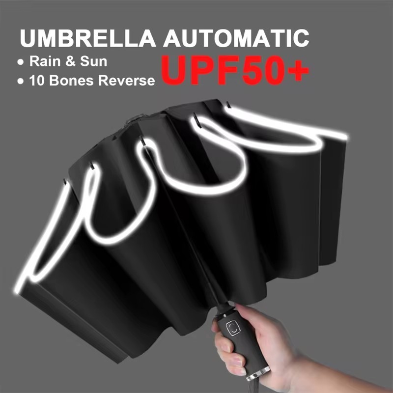  Big Umbrella Windproof Strong With Reflective Stripe Reverse Automatic Fold Umbrella UV Umbrella Insulation Portable Parasol 