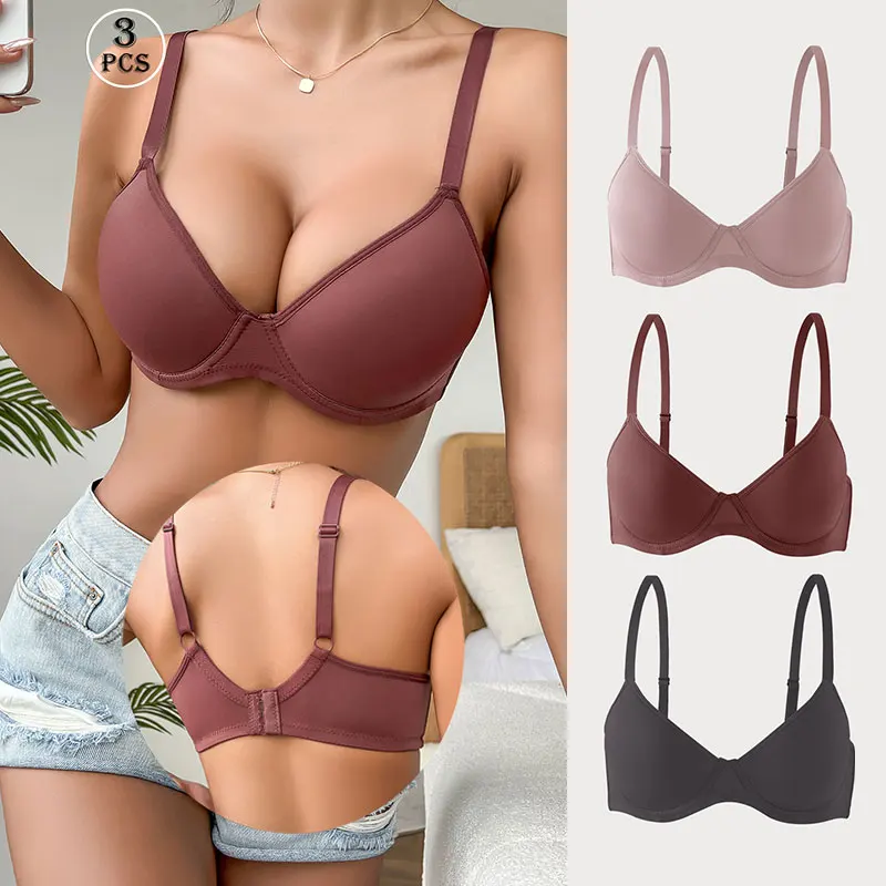 

3 pieces of new bra women comfortable soft underwear gathered adjustable side breast collection anti-sagging top support
