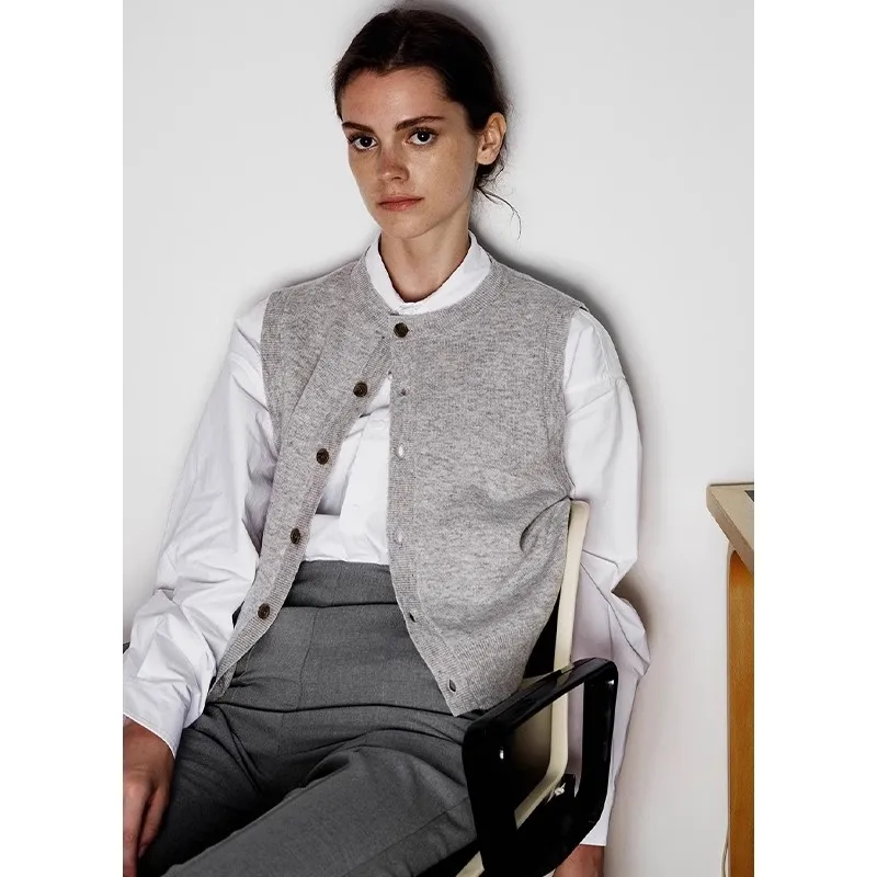 

Retro Knitted Open Cardigan Vest Women's Spring Autumn ey oulder Patch Sweater Jaet Layering Top Winter