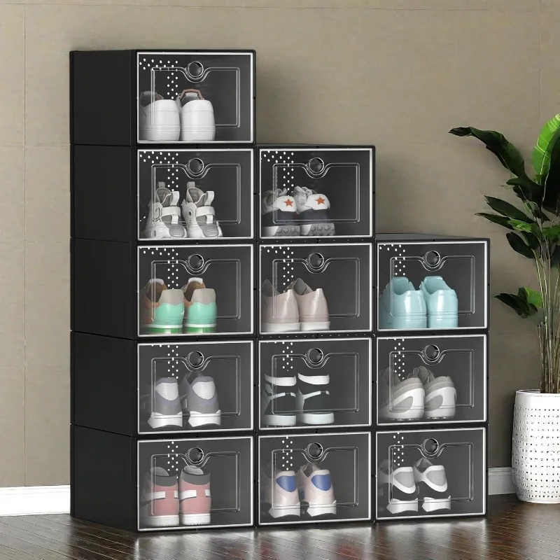 

XX-Large 12 Pack Shoe Storage Boxes, Clear Plastic Stackable Shoe Organizer for Closet, Fit up to US Size 15