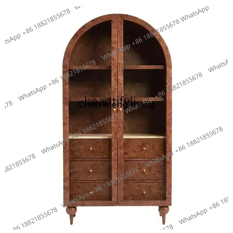 LHY26 ss New style NN French retro solid wood wine cabinet, American antique arched bookcase, villa style furniture Nordic simpl