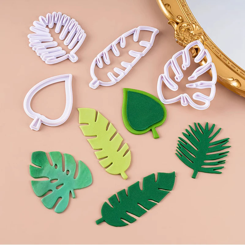 4 pcs/set Palm Monstera Deliciosa Leaf Cutter Gum Paste Flowers Cake Decorating Cutter Fondant Mold Sugar Tools