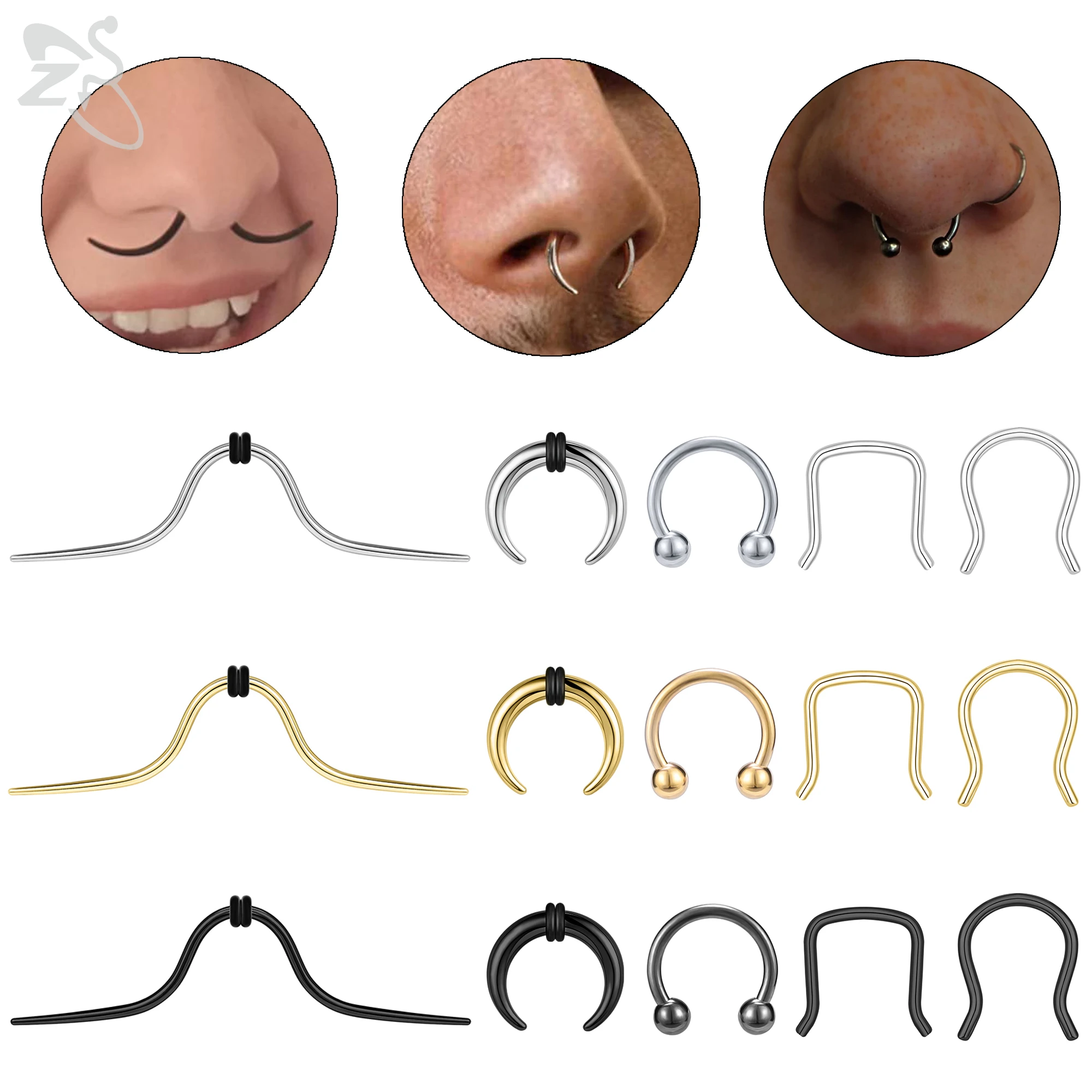 ZS 1 Set 14/16G Stainless Steel Nose Ring Mustache Hanger Septum Piercings Hoop Retainer Piercing Movember Jewelry For Men Women