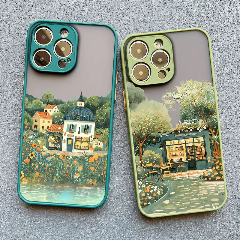 

Oil Painting Garden Grange Countryside Fairy Art Phone Case For iPhone 16 15 14 13 12 11 Pro Max XR XS X 15 16 7 8 Plus SE Cover