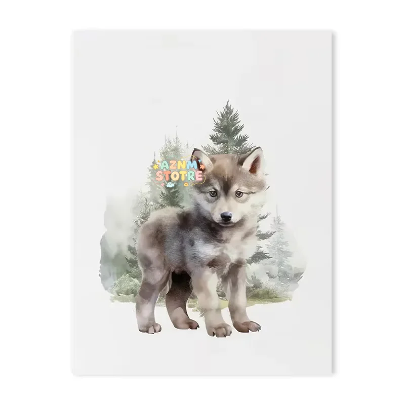 Nordic Minimalist Watercolor Animal Art Poster Adorable Bear, Deer, Fox, Wolf, and Rabbit Canvas Print Home Decor for Kids' R