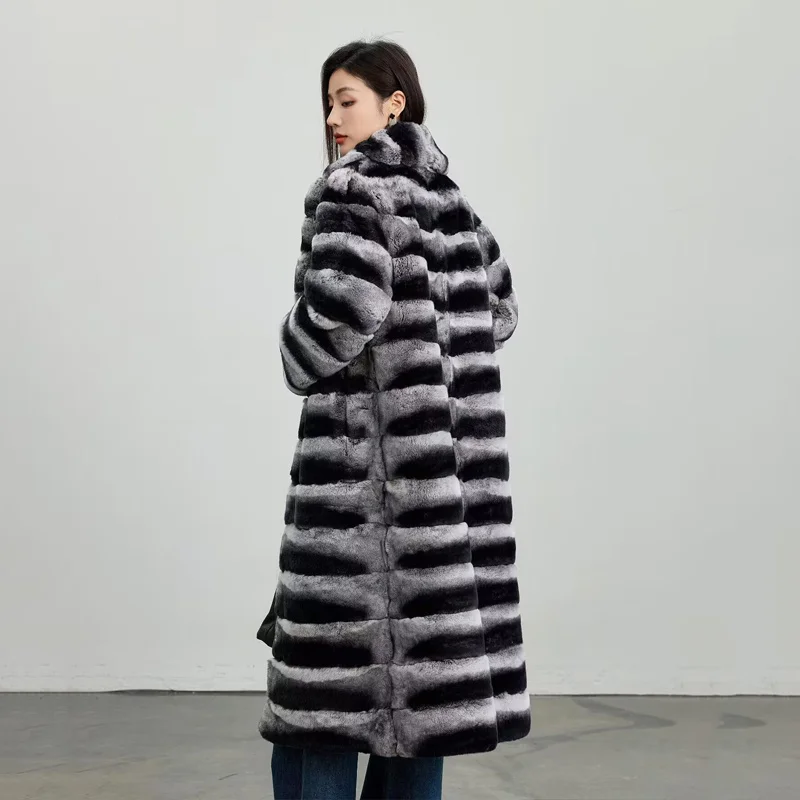 Winter Women Real Rabbit Fur Coat Luxury Long Fur Coat Loose Lapel OverCoat Thick Warm Fur Coat Natural Fur Female Plush Coats