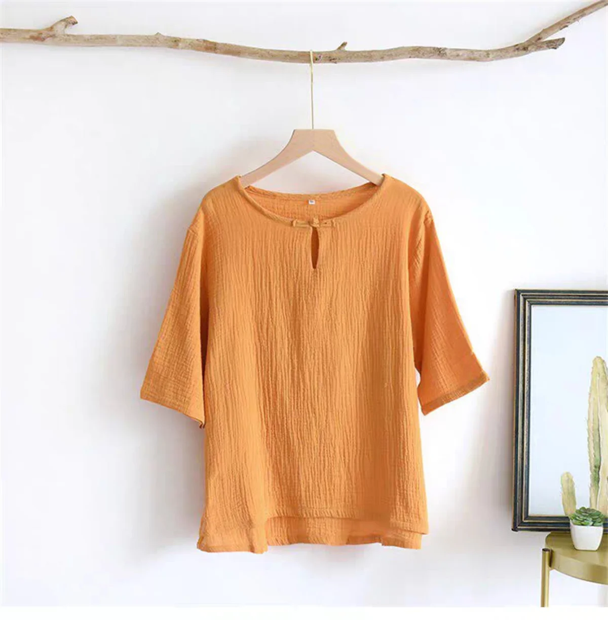 Chinese Style plus Size Women's Blouse Vintage Loose Summer Shirt Short Sleeve Cotton Linen Top for Casual Wear