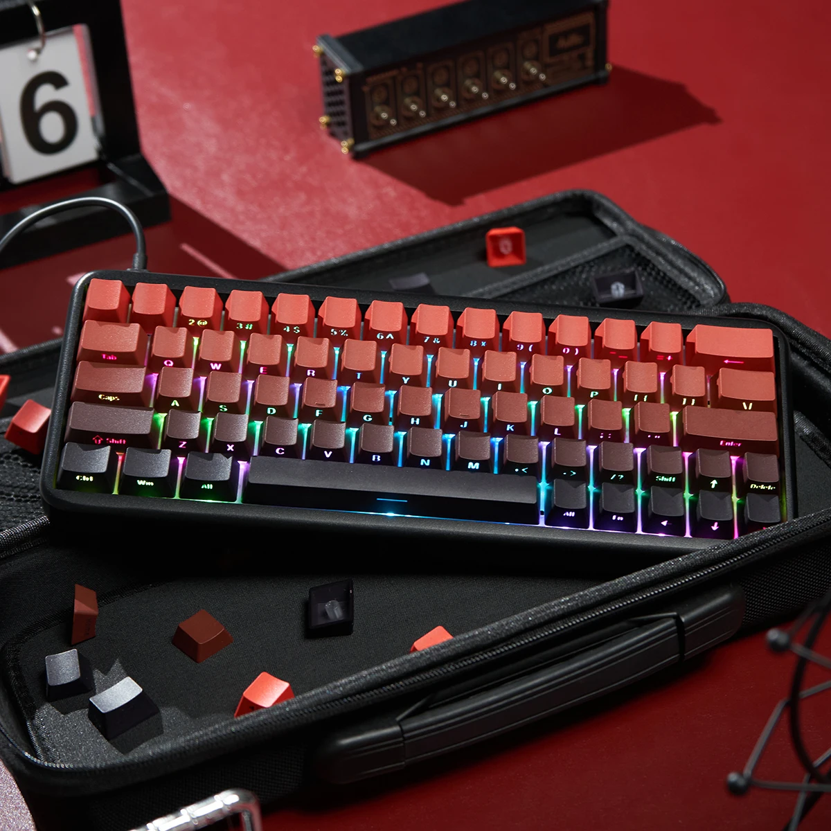

Lucky Red keycaps PBT Side Printed Keycaps Cherry Profile Shine Through Keycaps For Mechanical Keyboard 61/64/84/87/104/108