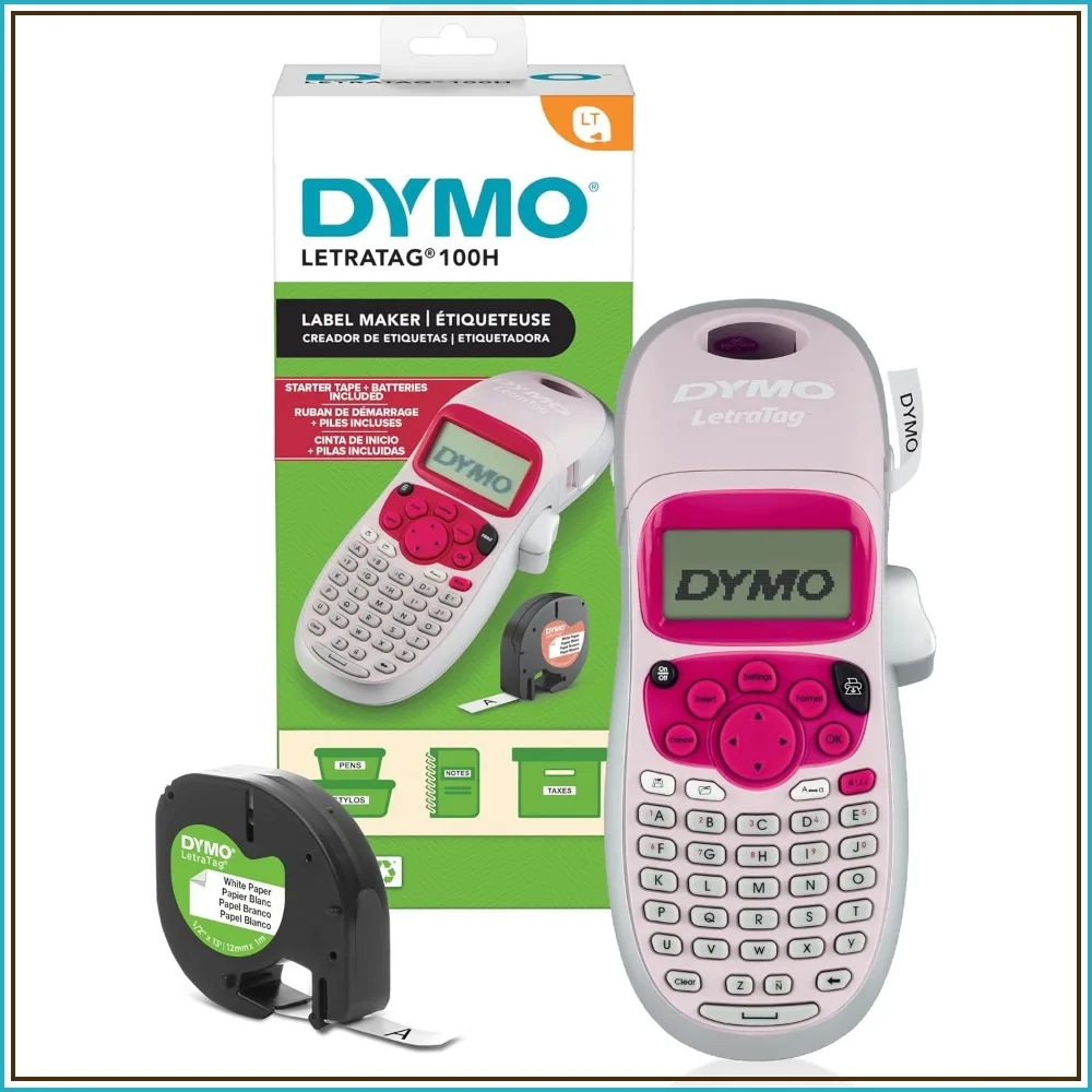 Pink Handheld Label Maker, ABC Keyboard, 13 Character LCD Screen, Home & Office Organization