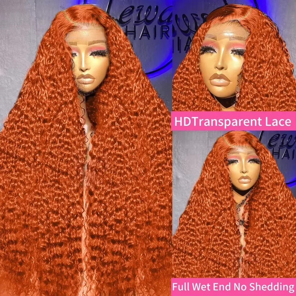 موجة عميقة 30 بوصة الزنجبيل البرتقالي 13x4 HD الدانتيل شعر مستعار أمامي شعر الإنسان موجة المياه بيرو مجعد شعر مستعار أمامي شفاف للنساء