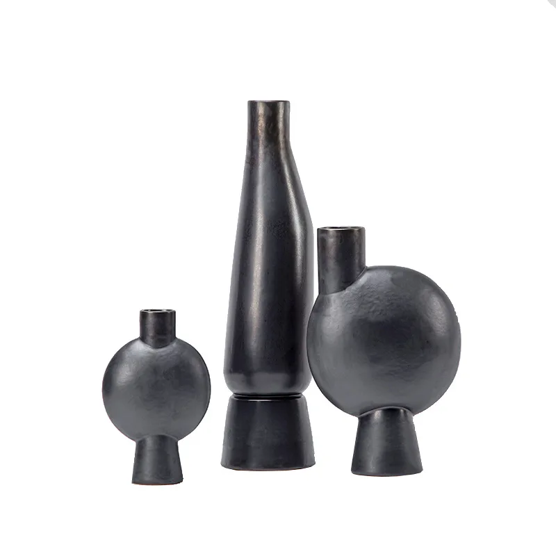 

Ceramic black small mouth vase ornament, quaint creative ceramic handicrafts, new Chinese wind flower device