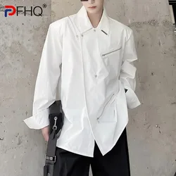 PFHQ Tide Personality Functional Style Shirts Men's Zippers Design Lapel Long Sleeve Korean Versatile Simple Tops Summer 21Z4028