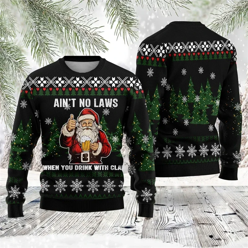 Suéteres navideños de Papá Noel para hombre, ropa divertida y fea, suéter de Navidad, sudadera de cuello redondo, ropa de calle masculina de Hip Hop 2024