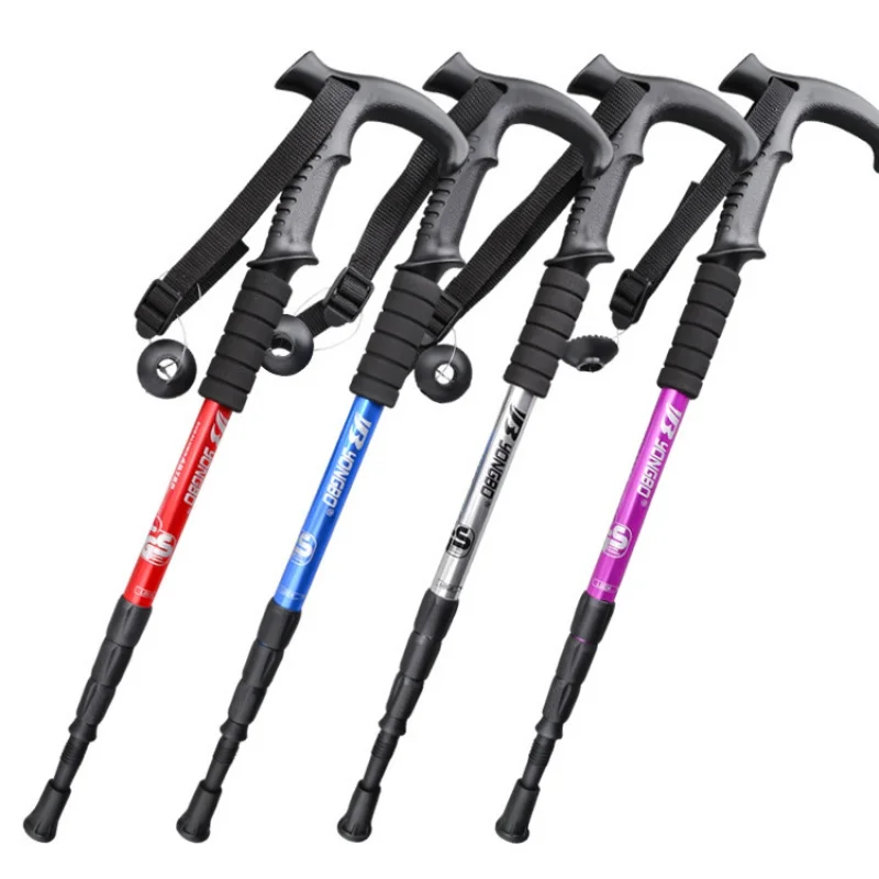 

T-handle hiking stick aluminum alloy outdoor 3-section telescopic hiking lightweight travel equipment 4-section cane