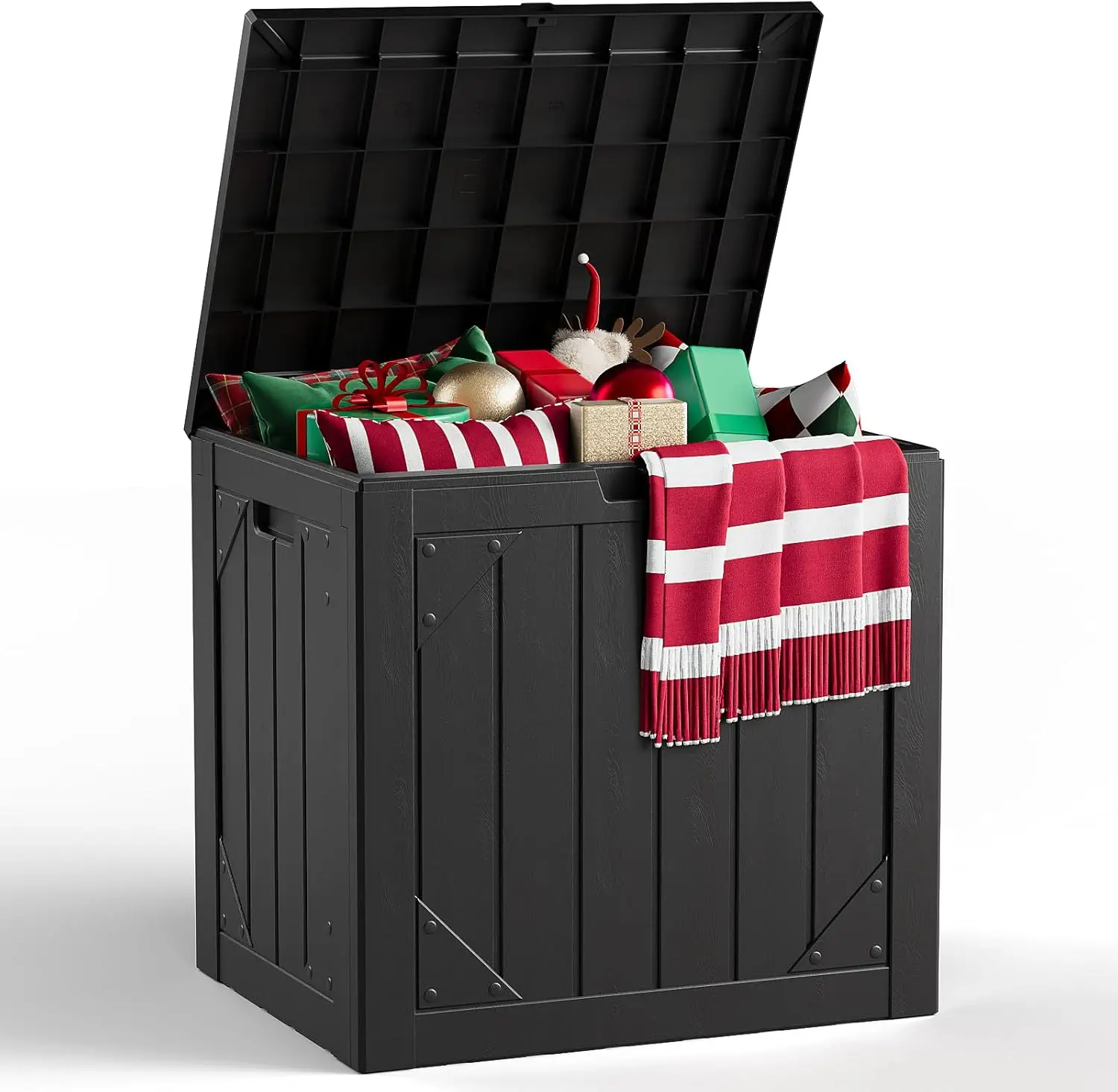 30 Gallon Outdoor Storage Box with Seat, Waterproof Resin Deck Box for Patio Cushions and Garden Tools, Lockable UV Resistant