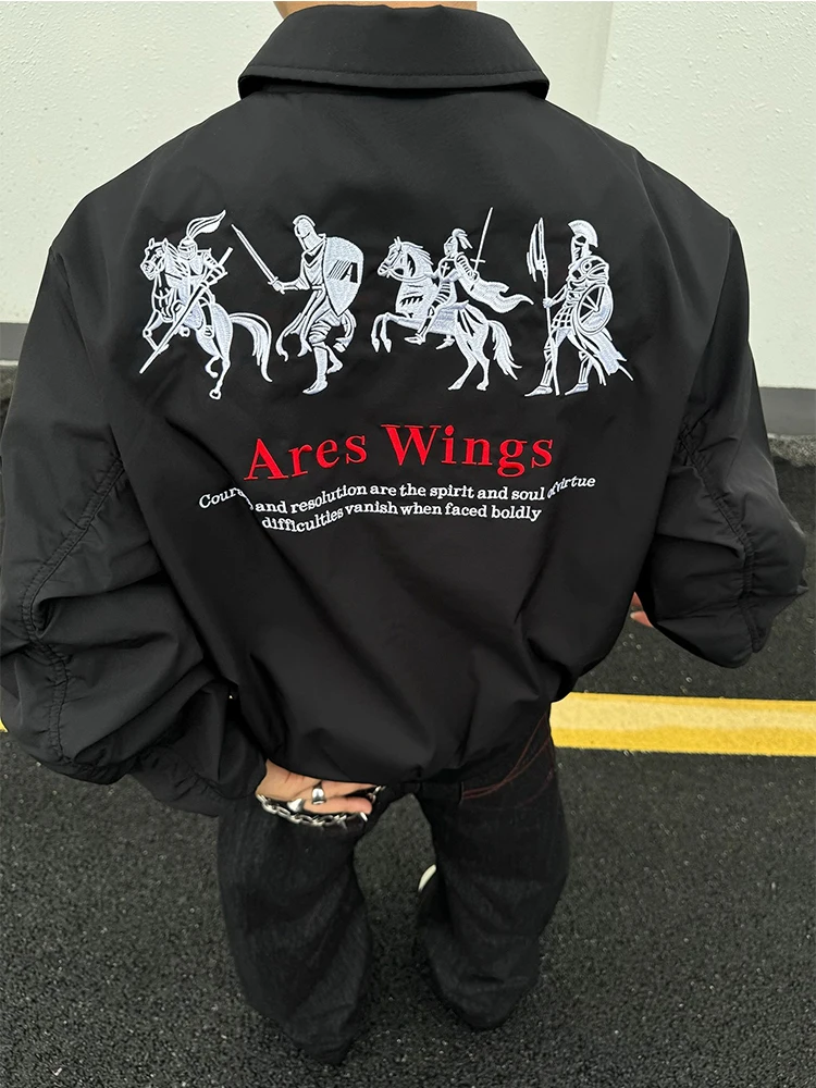 

American Retro War Embroidery Pilot Jaet Men's CleanFit High Street Trendy ort Wide Sle Outerwear