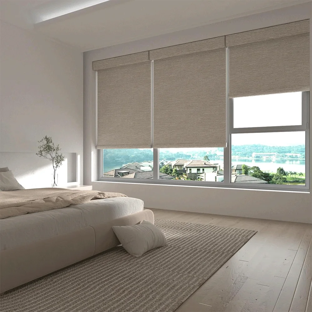Total Privacy & Darkness. Electric roller blinds with WiFi. Full shade, UV block for living room/kitchen. Smart control via Tuya