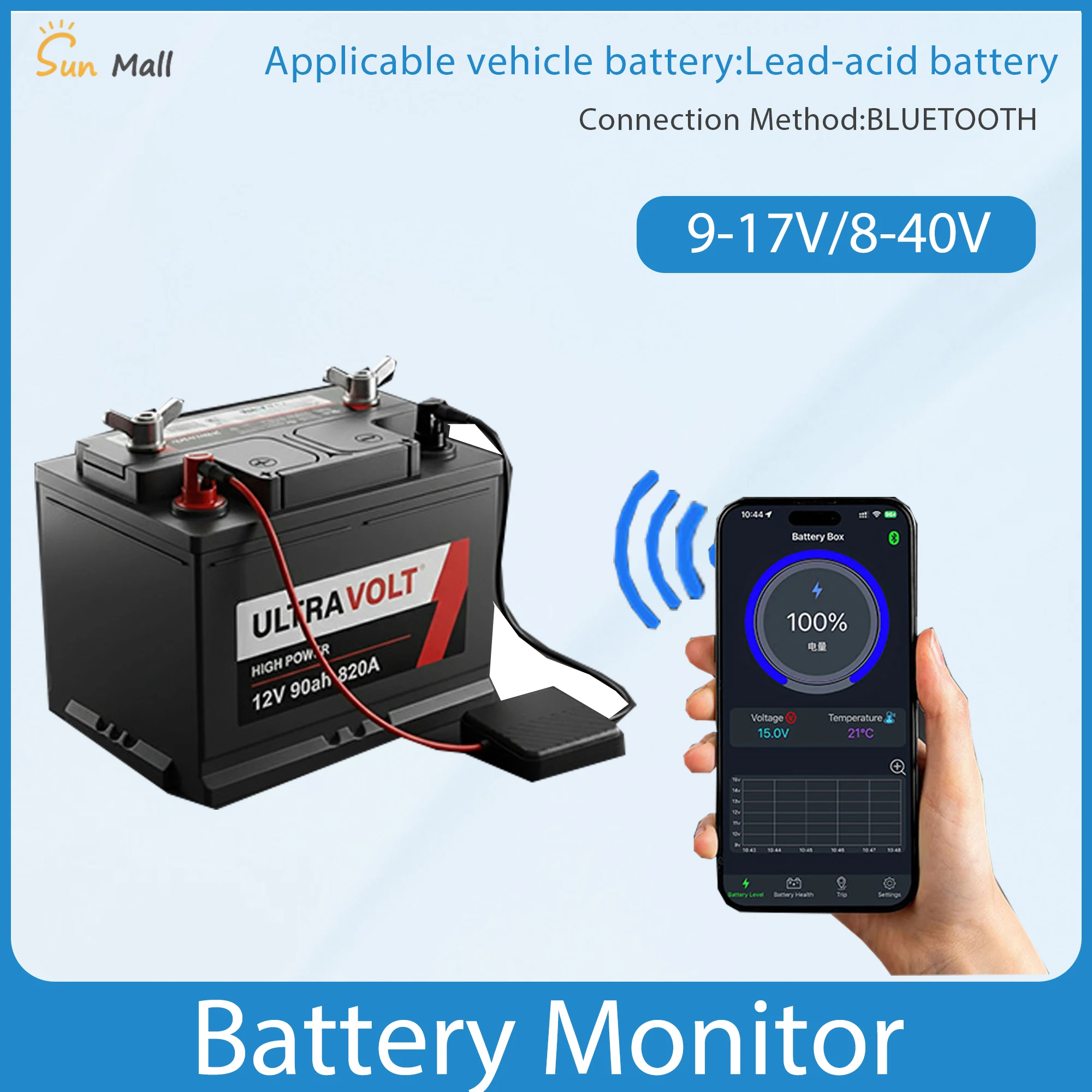 Bluetooth Car Battery Monitor 12/24/36V Battery Tester Charging Cranking Battery Analyzer APP for Android IOS
