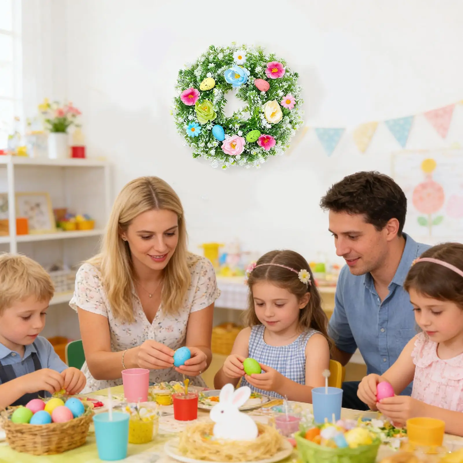 

Пасхальный венок с разноцветными яйцами, 13,78 дюйма, искусственный, в стиле фермерского дома, для дома, улицы, крыльца, окна, стены