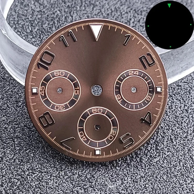 29mm dial daytona panda C3 green night light suitable VK63 quartz movement chronometer watch replacement six hands dial view 5