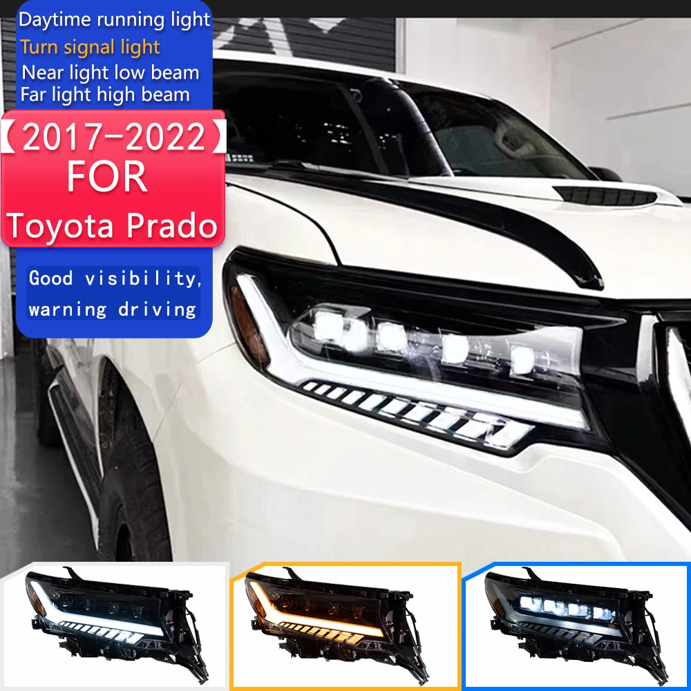 

Автомобильные фары для Toyota Prado, светодиодные фары 2017-2022, передняя лампа Prado Drl, линза проектора с динамическим сигналом, автомобильные аксессуары
