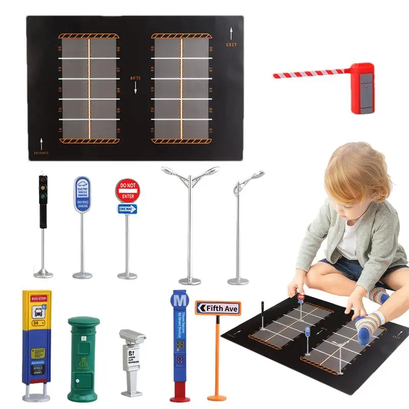 Mini Traffic Signs Street Signs Toys Urban Transportation Model Toy interactive traffic signs game Educational Playset for kids