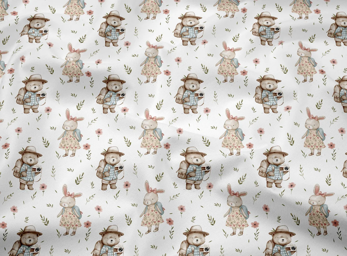 Cartoon Bear Rabbit Twill Cotton Fabric DIY Sewing Dress Patchwork Quilting Material Tissus For Baby&Child Dress Tecido Tilda
