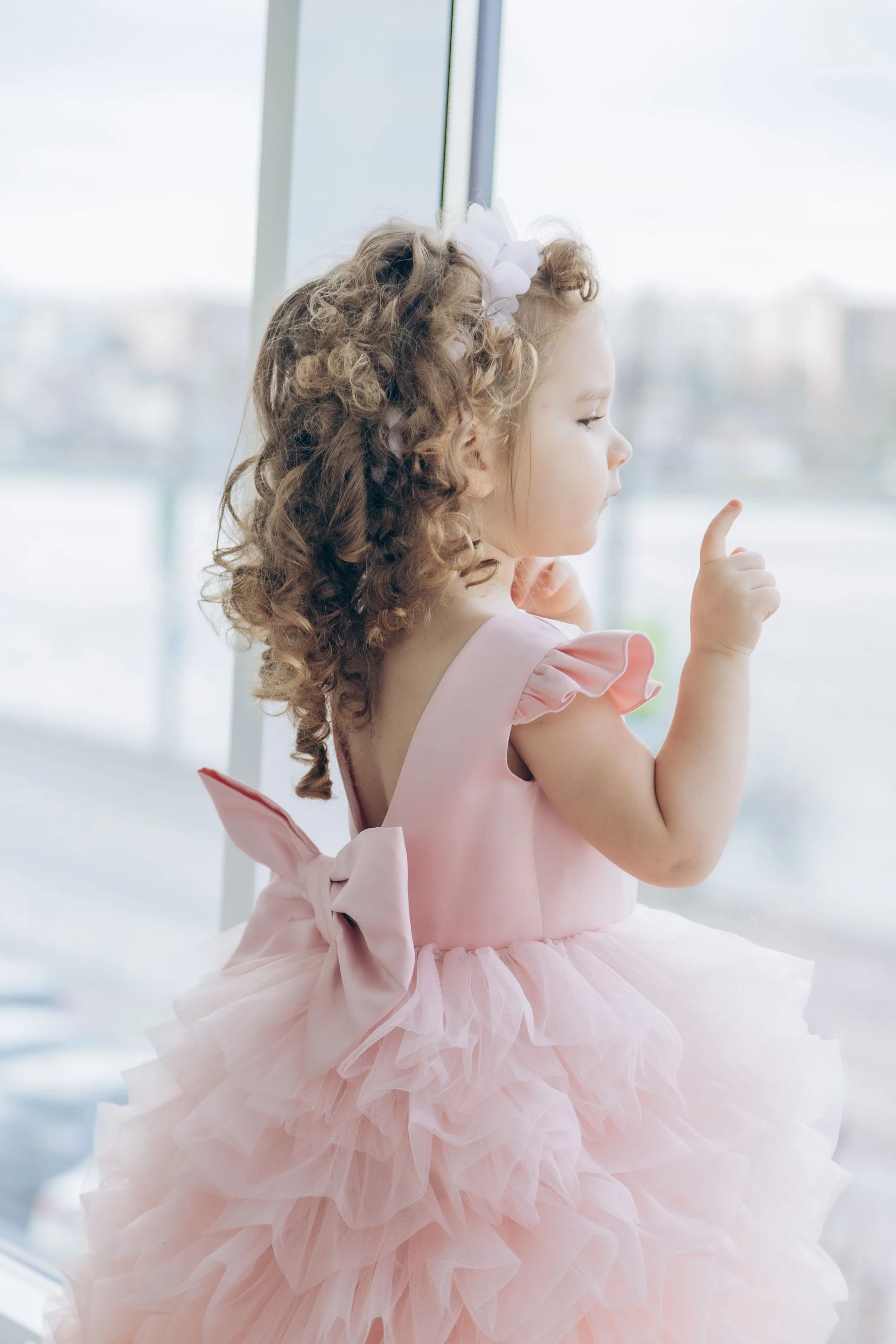 Blush Pink Gorgeous First Year Birthday Party Abito da bambina con strascico per bambino Tulle soffice abito da ragazza di fiori per matrimonio