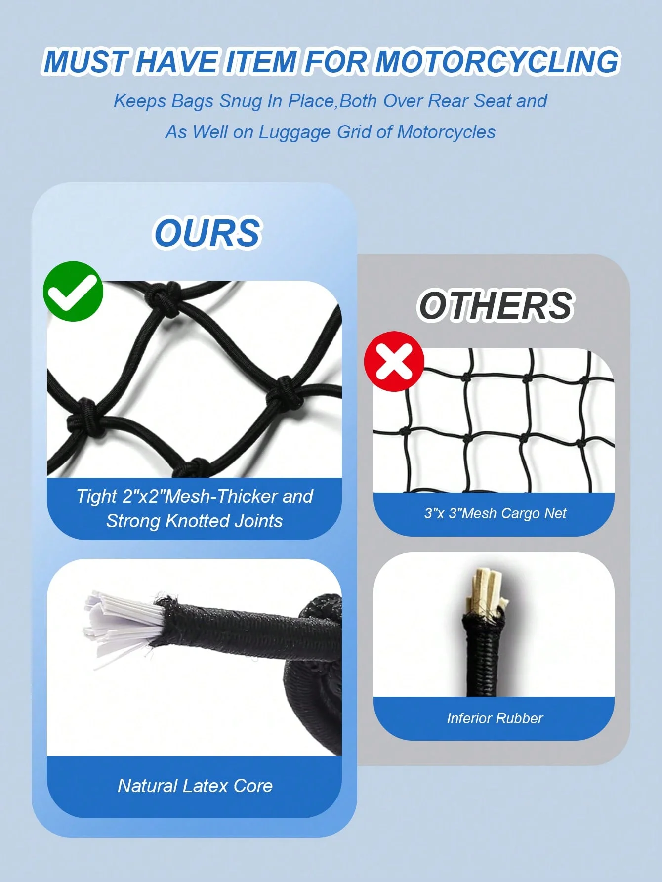 30x30cm Elastic Cargo Net (W/Hooks), Durable Stretch Mesh, Fits Motorcycle/Bike/Electric Scooter (Rear Seat/Tank), Fuel Tank Net image 4