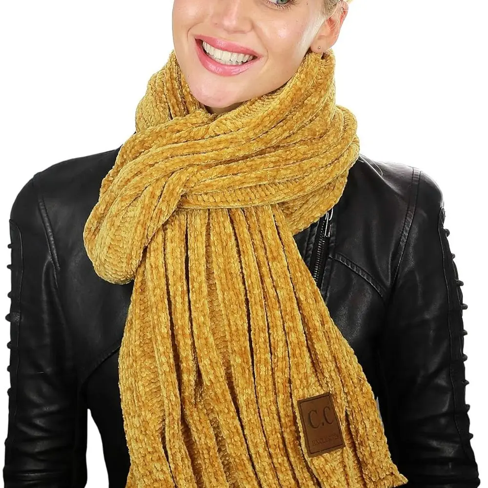 超ソフトなシェニールリブ編みの暖かいニットショール/スカーフ（女性用）