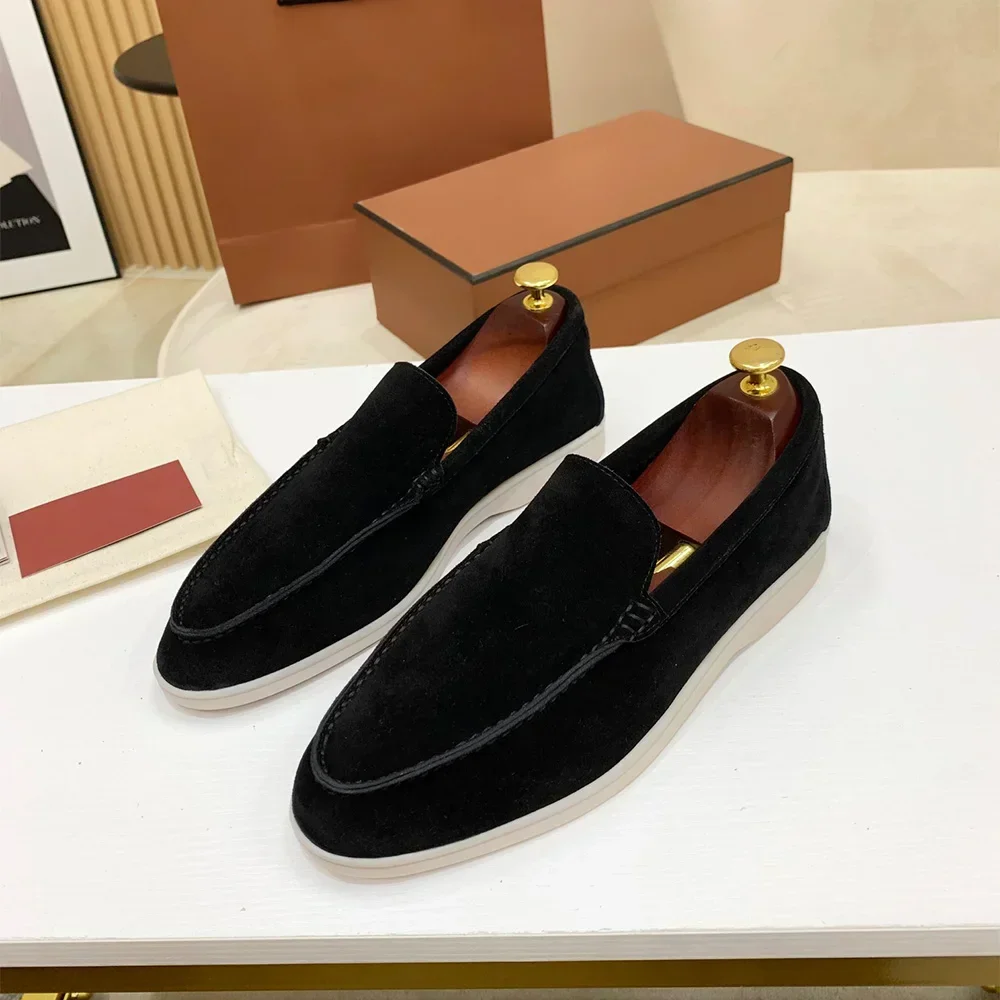 Mocasines planos de piel de ante para hombre, zapatos para caminar de cuero genuino, informales, de fondo suave, talla grande, primavera y otoño, 2024