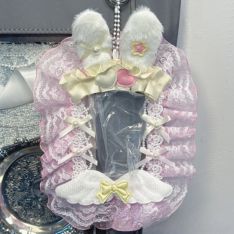 

Cute Anime Badge Display Pouch with Keyring Sweet Fashion DIY Gukaa Card Protector for Instagram Aesthetic Student ID Photo Gift