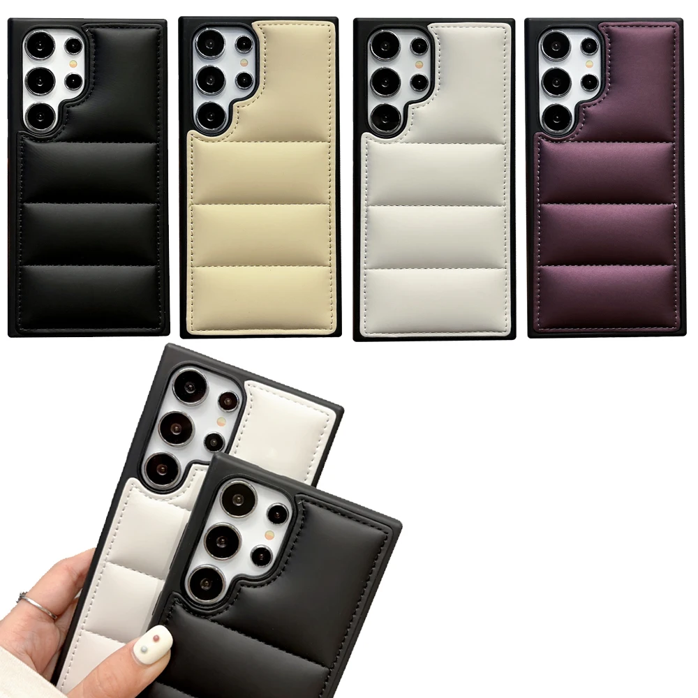 

3D The Puffer Phone Case for Samsung Galaxy S22 S23 S24 Ultra Down Jacket Soft Touch Fabric Filled Cotton Protective Cover