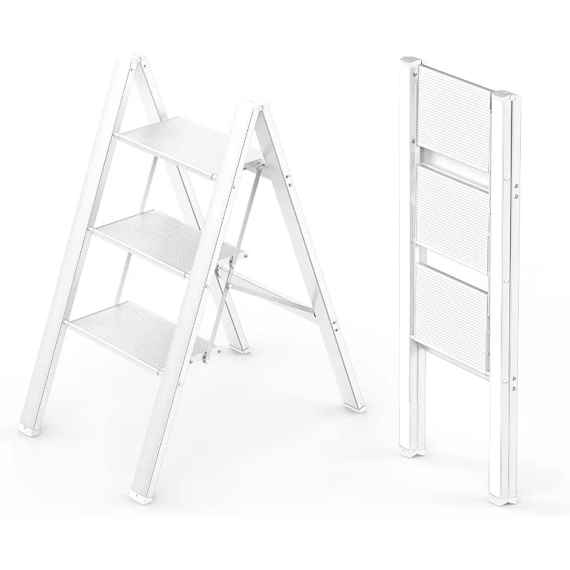 3 Step Ladder, Portable Lightweight Folding Ladder with Anti-Slip Widen Pedals, Multi-Use Step Stool, Aluminum Stepladders