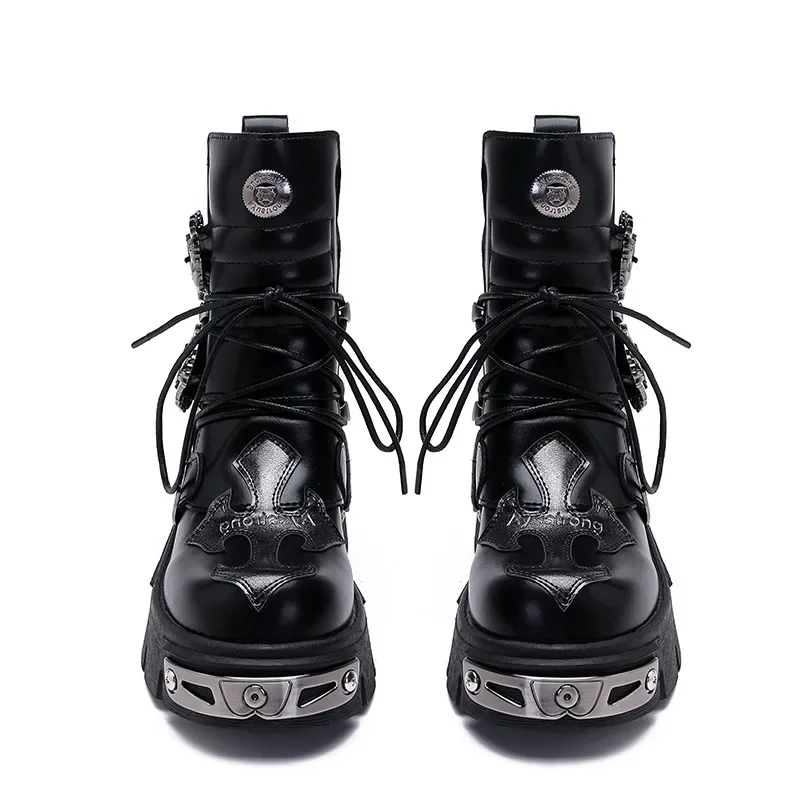 

Men Motorcycle Shoes Unisex Metal Rock moto botas Retro Casual High Boots Thick Soled Boots Motorcycle Boots
