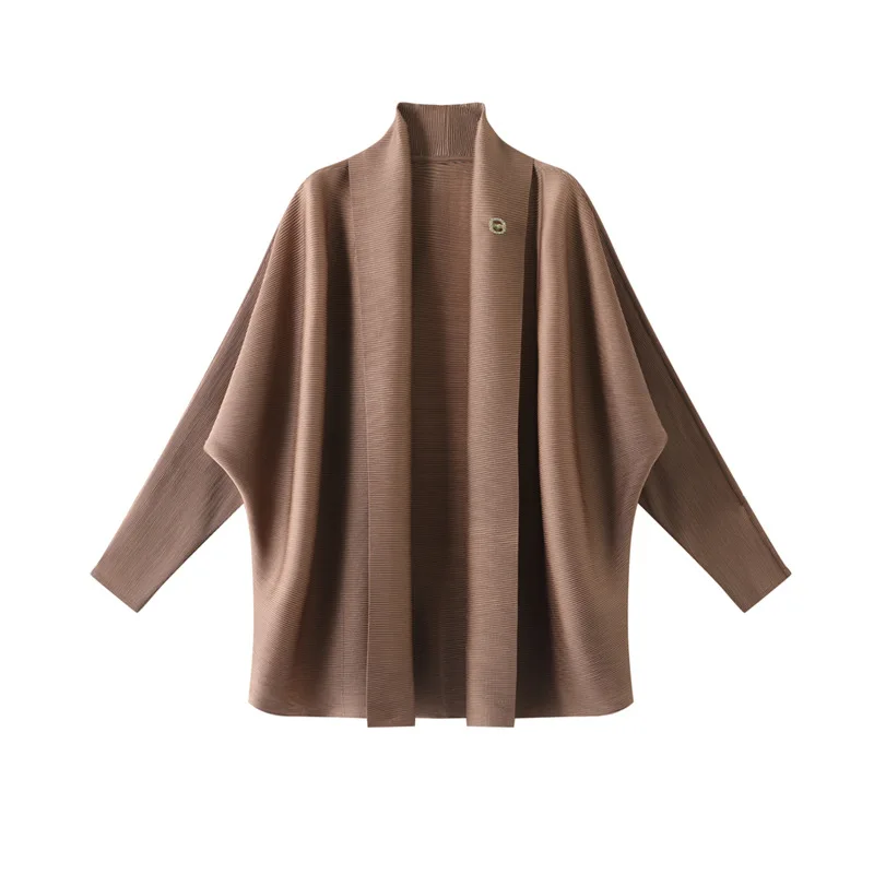 

Miyake плиссированный кардиган-топ для женщин, новинка 2025 года, однотонный шарф с рукавами «летучая мышь», свободная куртка большого размера без пуговиц для женщин