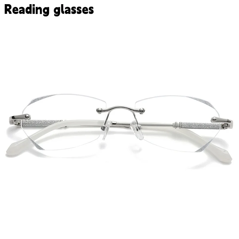 Fashionable Irregular Frameless Shiny Glasses for Women, Anti-Blue Light Reading Glasses for Middle-Aged and Elderly People