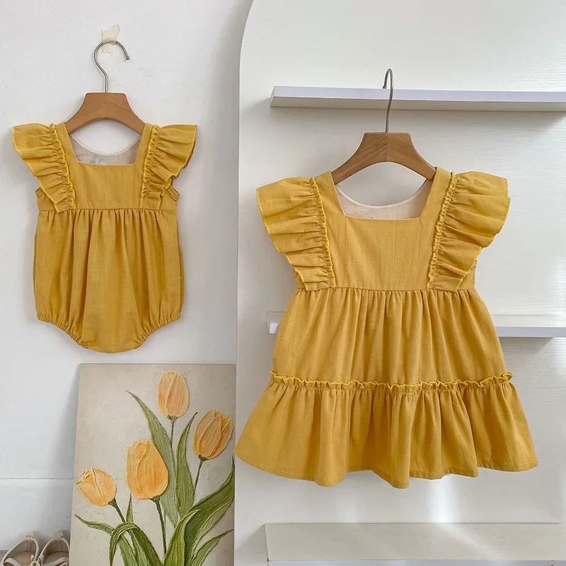 2026 New Summer Children Clothes Kids Princess Dresses Flying Sleeve Cotton Embroidery 2-6Yrs Girl Party Dress Infant Romper