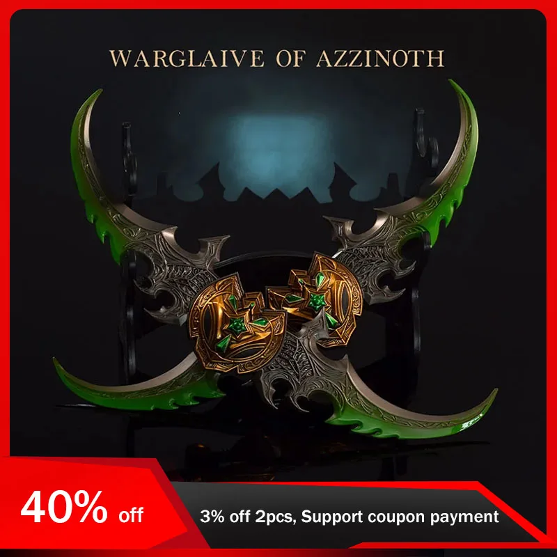 22cm Warcraft Warglaive of Azzinoth Weapon Model Metal Toy Sword Crafts Couple with Display Stands Gifts Collectibles Ornaments