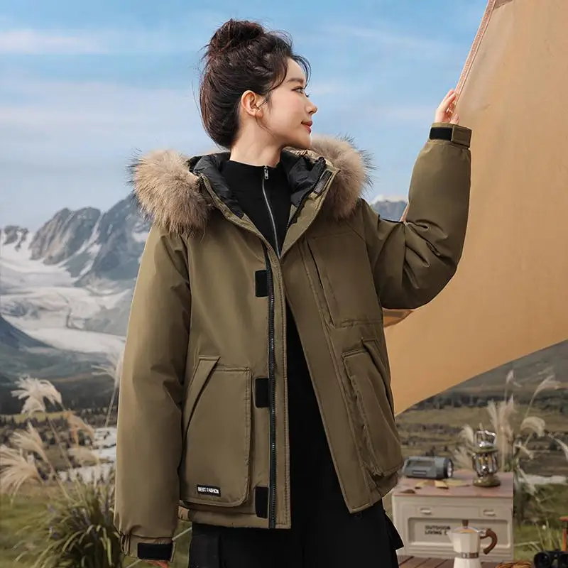 

Parkas Waterproof Woman Womens Winter Thickening Flocking Nylon Open Attractive Mock College Fur-Collar Elastic Wide Anti-Static