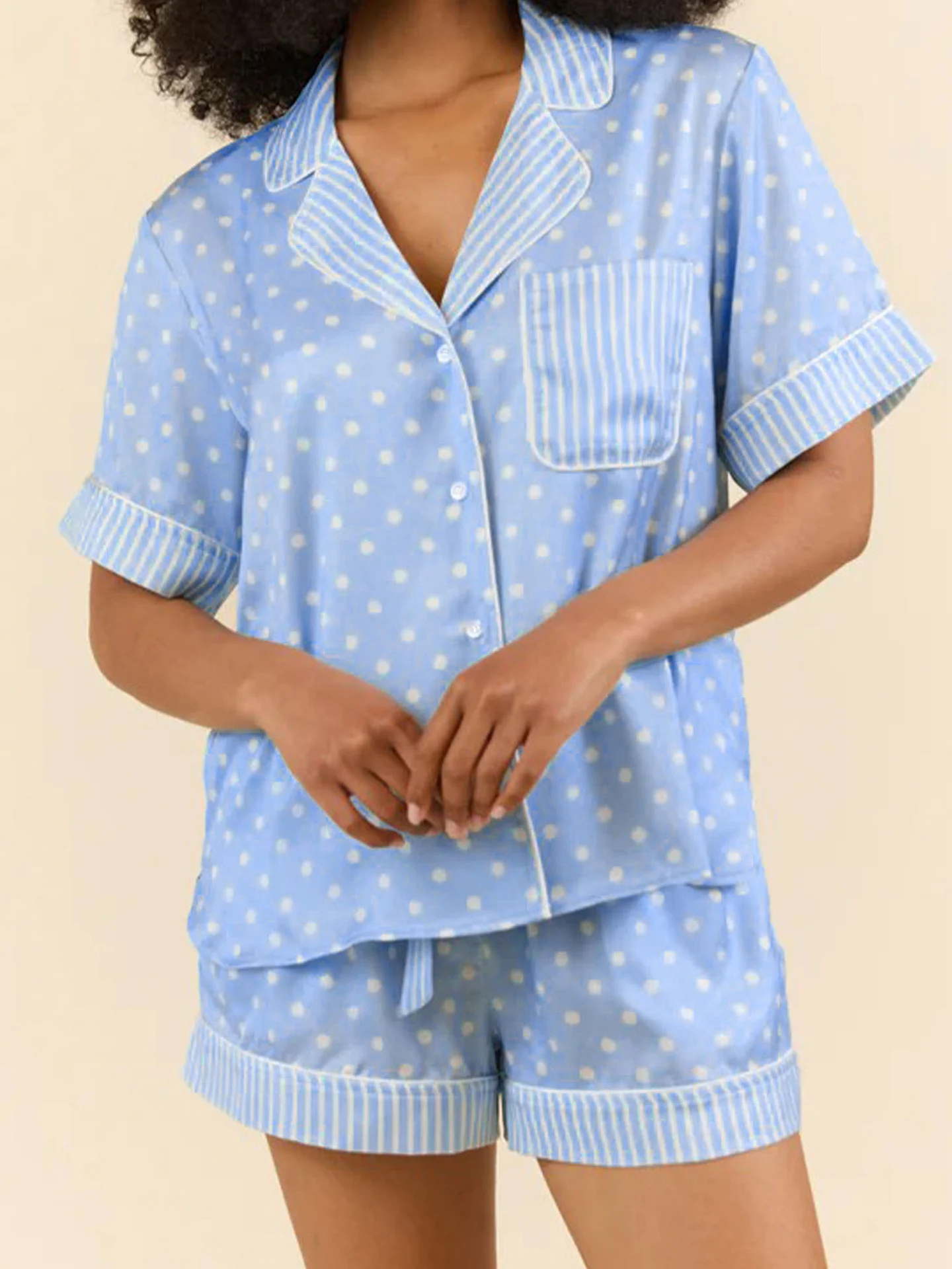 

DearLover Summer Casual Home Clothes Set Women's Short Sleeve Shirt Shorts Two-Piece Set round Print Comfortable Breathable
