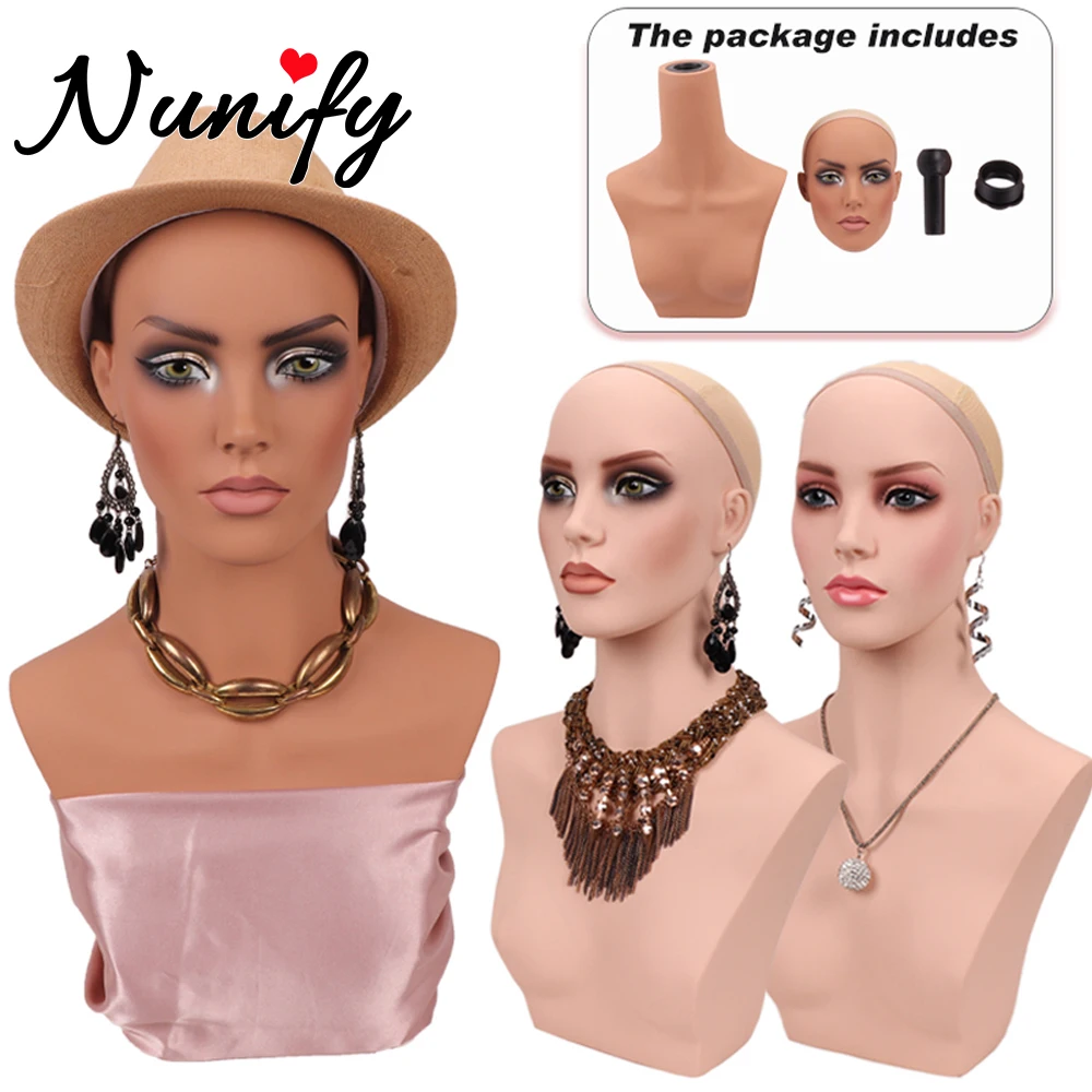 Nunify Realistic Female Mannequin Head With Shoulder Manikin Pvc Head Bust Wig Head With Makeup For Wigs New African Style 4Pcs