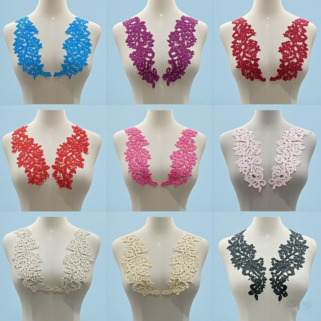 2 пары 18,5X25 см цвета слоновой кости, черный полиэстер с цветочным узором и кружевной отделкой воротника Venise, женское платье, декор YL0097 2 пары 18,5X25 см цвета слоновой кости, черный полиэстер с цветочным узором и кружевной отделкой воротника Venise, женское платье, декор YL0097