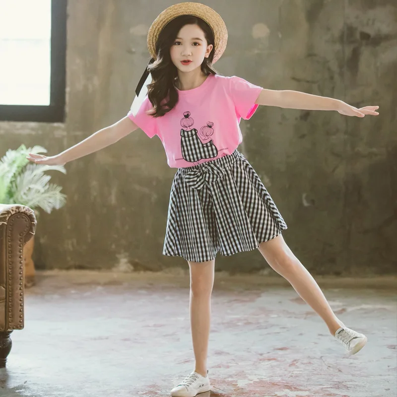 2025 الصيف طفل أطفال بنات ملابس الأطفال مجموعة وتتسابق موضة طفل تي شيرت + تنورة منقوشة 2 3 4 5 6 7 8 9 10 11 12 13 سنة #5