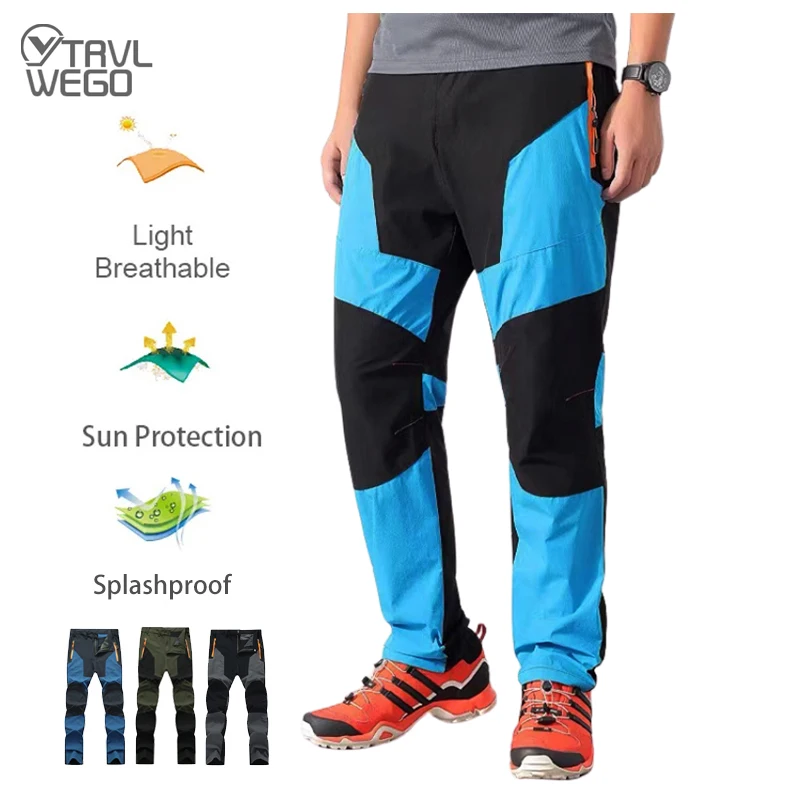 TRVLWEGO Men Summer Hiking Pants Trekking Trousers Water Splash Prevention Quick Dry UV Proof Elastic Thin Cool and Breathable